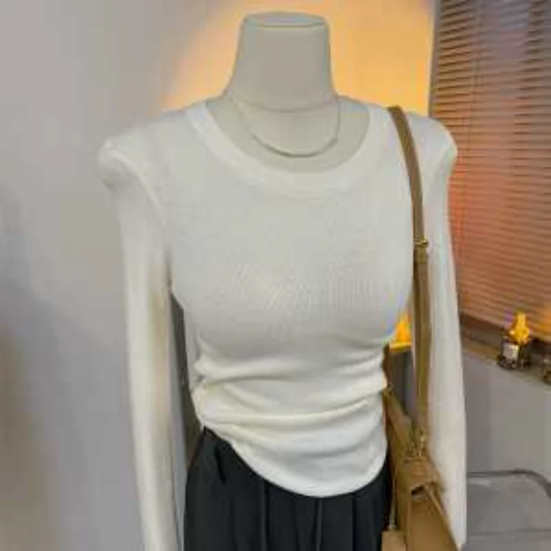 الخريف الشتاء طويلة الأكمام بلون الموضوع تنوعا سترة المرأة قاع البلوز سترة جولة الرقبة ضئيلة أعلى جديد