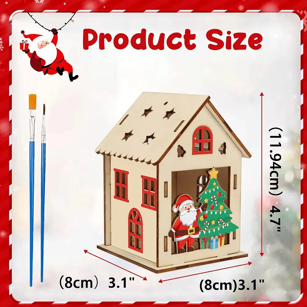 5Sets Wooden Christmas House Craft Kit DIY Paint & Build 3D Christmas House Kit for Kids Christmas Houses Xmas Party Decoration