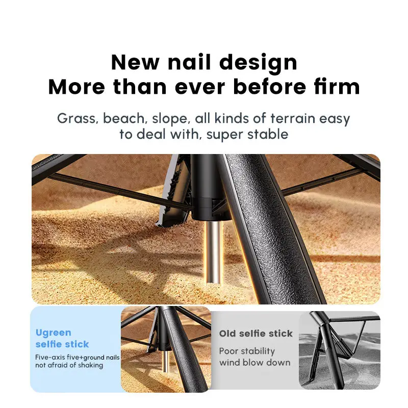 UGREEN Selfie Stick Tripod for IPhone, Stable 4 Leg Design, Bluetooth Remote, Aluminum Stick & Legs Foldable Selfie Stick