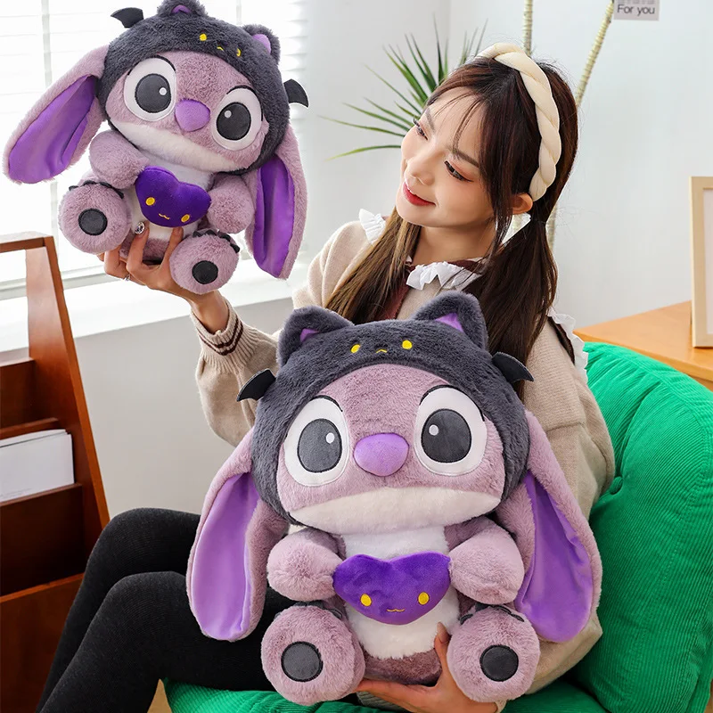 Disney's new purple demon cartoon Stitch plush toy cute and heart hugging Stitch plush toy decoration ornament Christmas gift