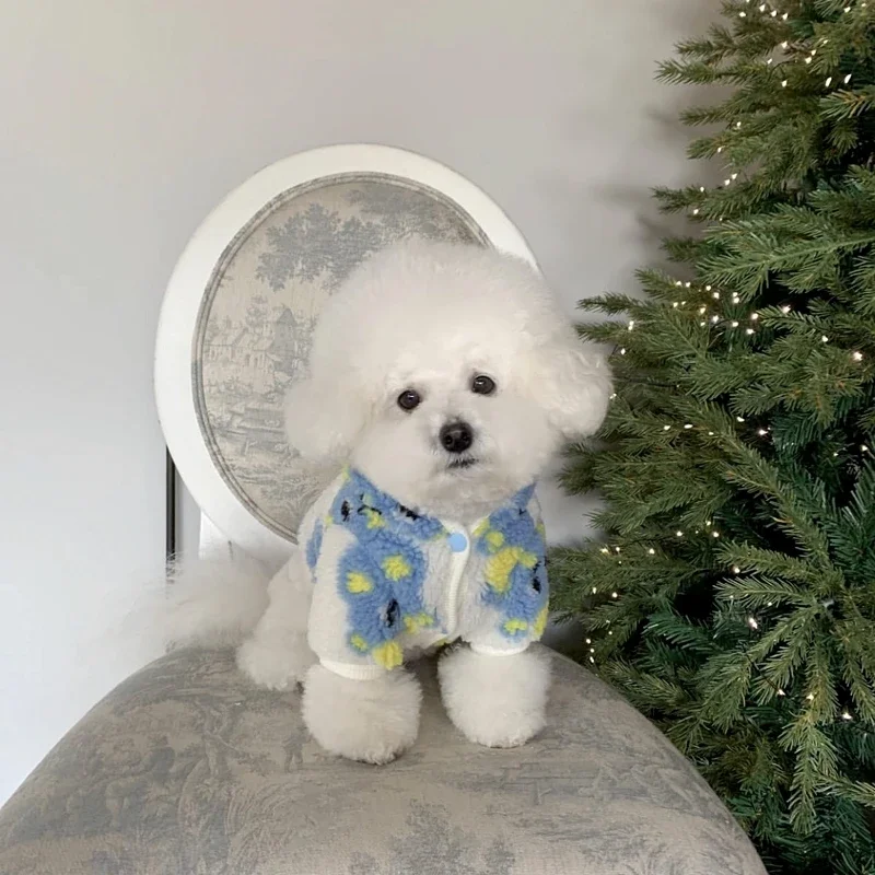 Rabbit Pet Dog Hooded Fleece Coat Winter Bichon Clothes Warm Cotton Coat Small Dog Thickened Cardigan Christmas Puppy Clothing