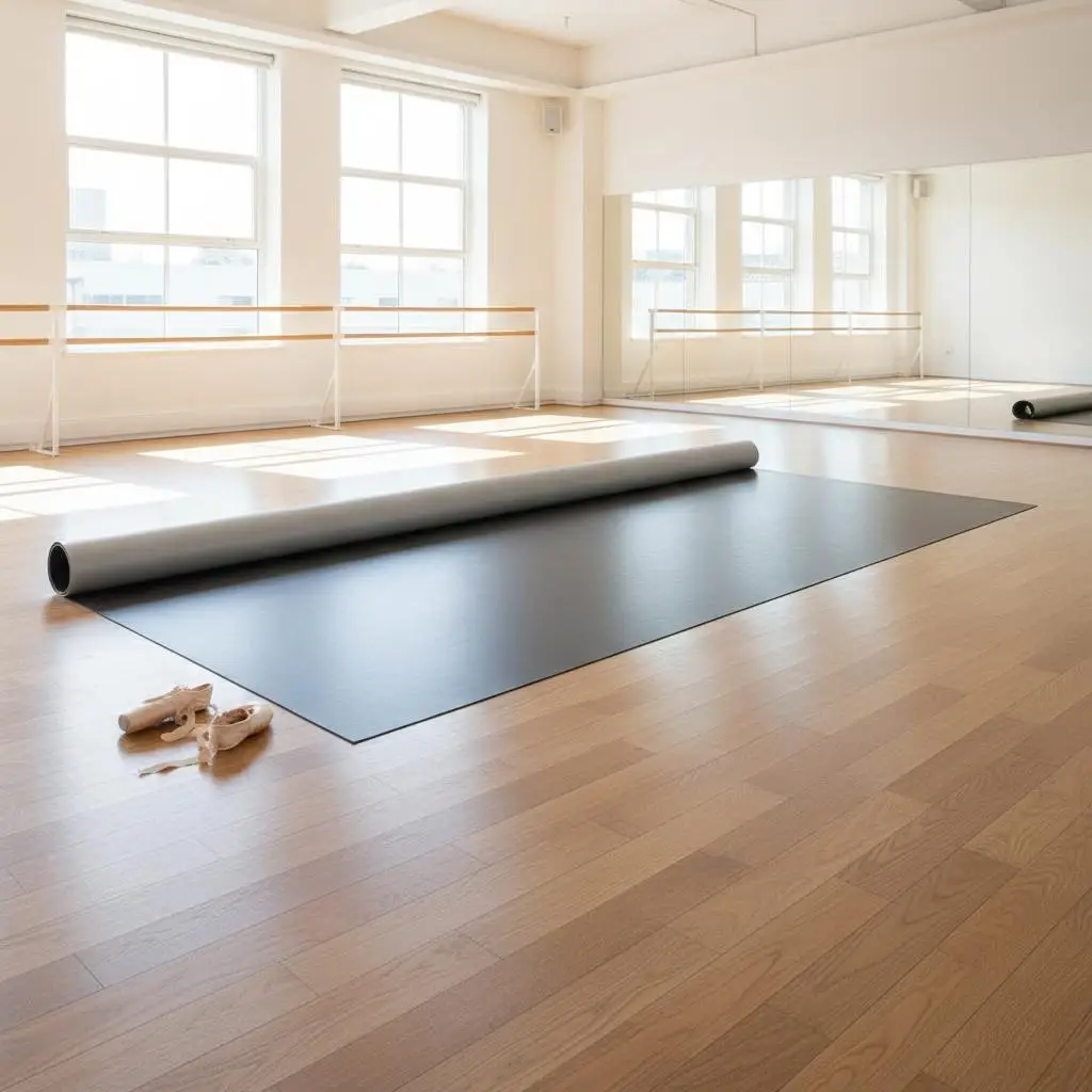 

ПВХ-коврик для танцев 6.6x9.8 футов для балетной студии, джазовой сцены, поп-театра, двусторонний, черно-серый, портативный, реверсивный