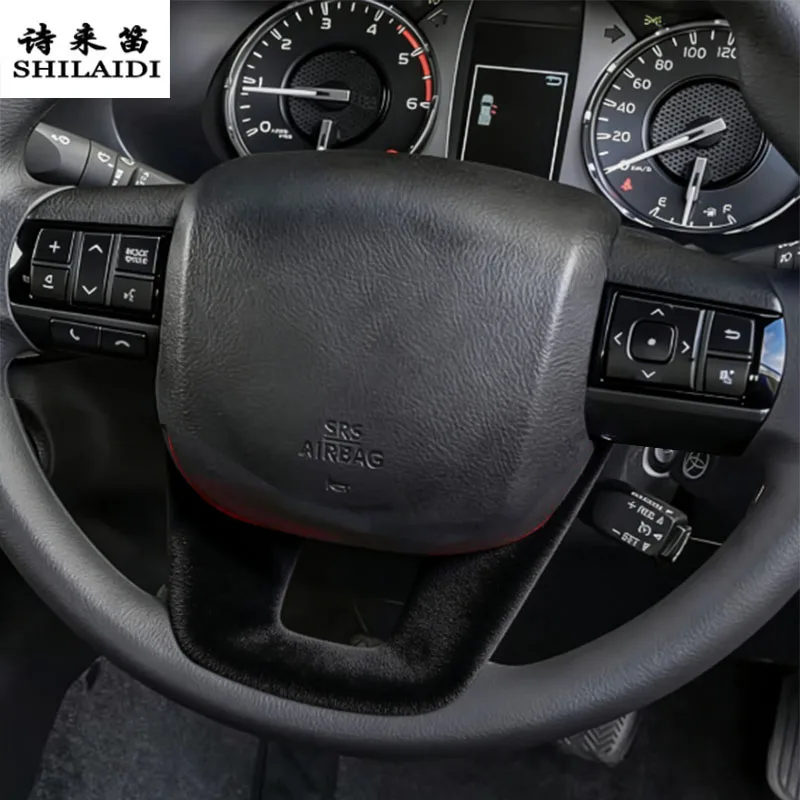 Suede leather Car Wrapping ABS For Toyota Fortuner Hilux 2016-2021 steering wheel frame Gear Shift Knob Head Cover Trim Sticker