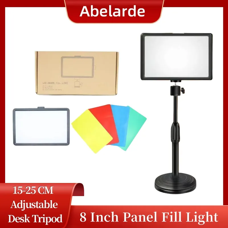 

8in Photography LED Selfie Video Light With Tripod Stand Dimmable Panel Lighting Photo Studio Live Stream Fill Lamp Three Color