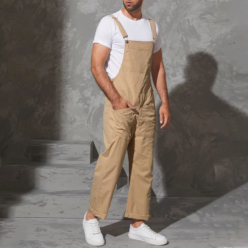 Fashion Men Bib Pants Solid Jumpsuits Zipper Streetwear 2023 Joggers Multi Pockets Casual Suspenders Cargo Overalls Men INCERUN