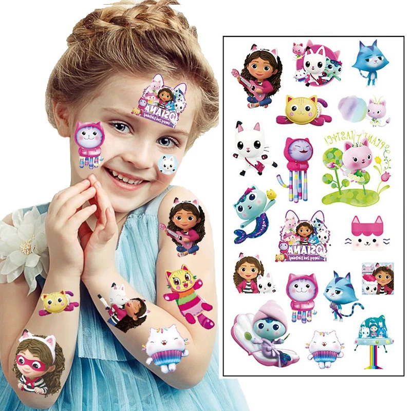 New Dollhouse Cats Birthday Party Decoration Tattoo Sticker Cartoon Waterproof Stickers Baby Shower Kids Girls Party Supplies