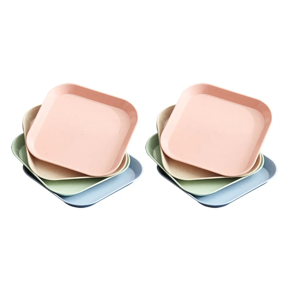 Picture 7: 8Pcs Wheat Straw Storage Plates Creative Shapes Space Saving Stackable Food Container Dessert Plate Fruit Plate Table Serving