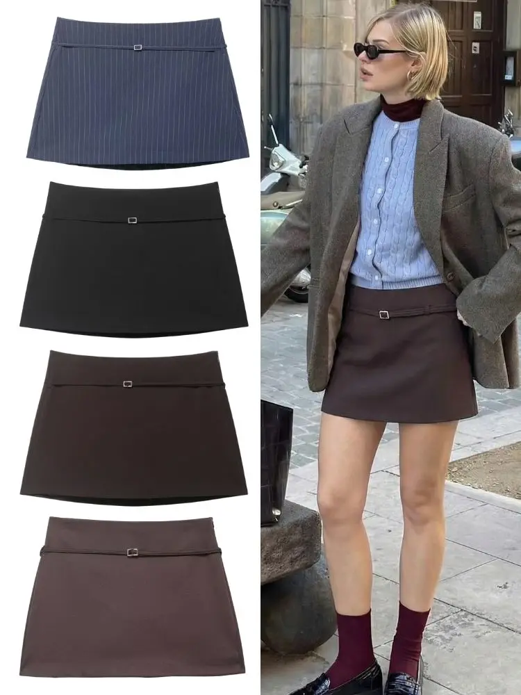 HH Fashion Minifaldas de Primavera para Mujer con Cinturón 2026, Falda Corta Elegante con Cremallera para Verano, Estilo Urbano para el Trabajo