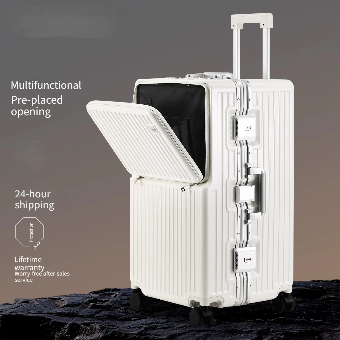 Women Durable Hard Travel Suitcase Large Capacity Front‑Opening Trolley Luggage Portable Case With Combination Lock For Short &