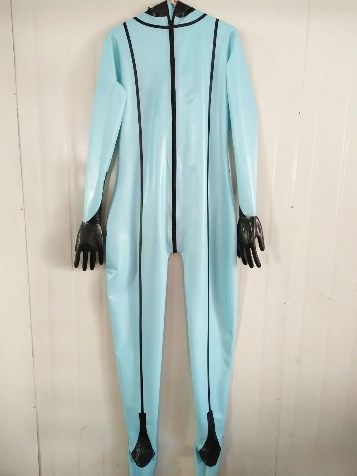 

100% Latex Rubber Uniform Ligth Blue Catsuit Tigth Gummi Ganzanzug zipper S-XXL