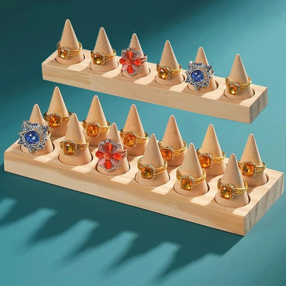 

Wooden Ring Jewelry Organizer Display Storage Stand Cone Jewelry Ring Display Holder Tray Jewelry Showcase Props Organization