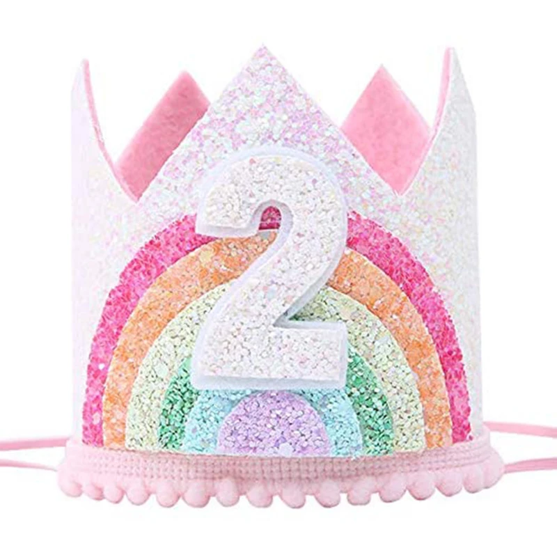 Felt Rainbow Crown Girl Birthday Party Headband 1st 2nd 3rd Birthday Party Decorations Kids Number Hat Baby Shower Unicorn Party