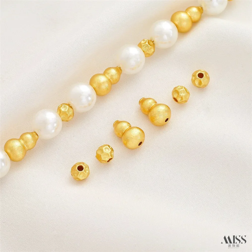 18K Sand Gold Medium Hole Fulu Gourd Hammer Pattern Round Bead Spacer DIY Handmade Bracelet Necklace String Jewelry Accessories