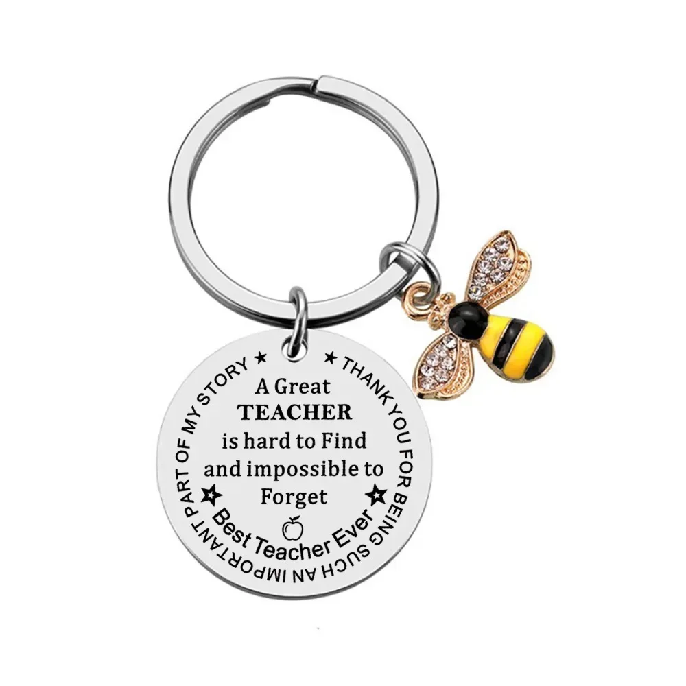 Cute Thank You Teacher Keychain Pendant Insect Enamel Bee Key Chain Keyring Honeybee A Great Teacher Is Hard To Find