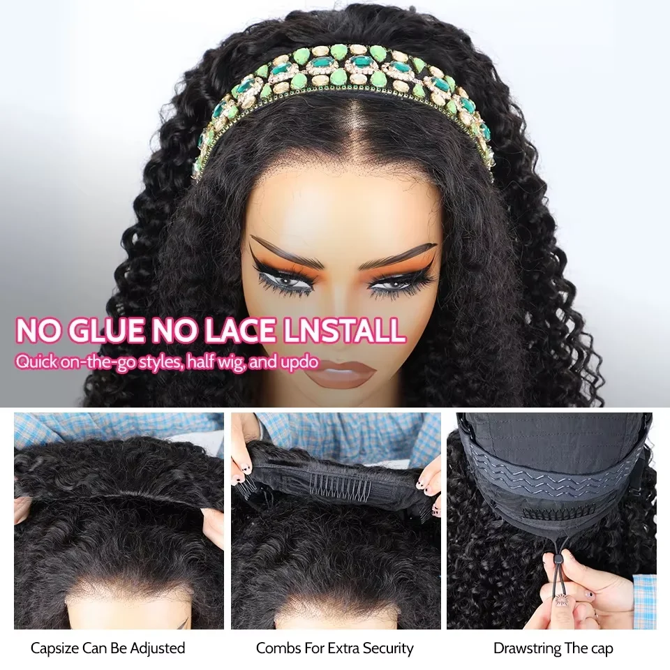 Fotografia 5: Peruca de Cabelo Humano Crespo Liso de 30 Polegadas, Sem Cola, com Linha do Cabelo Invisível e Alça Invisível Flip Over