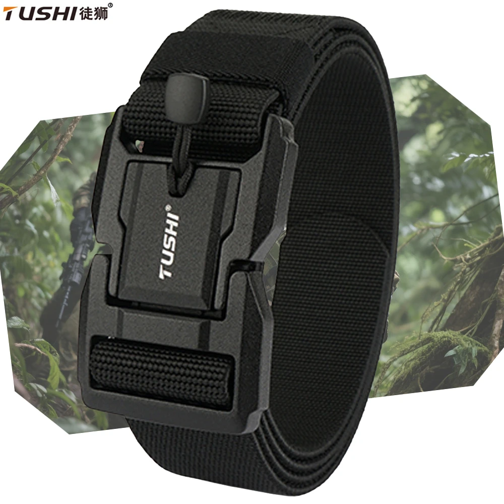 

TUSHI Automatic Buckle Nylon Army Tactical Men Belt Military Waist Canvas Belt Outdoor Strap Travel Jeans Black Belts for Women