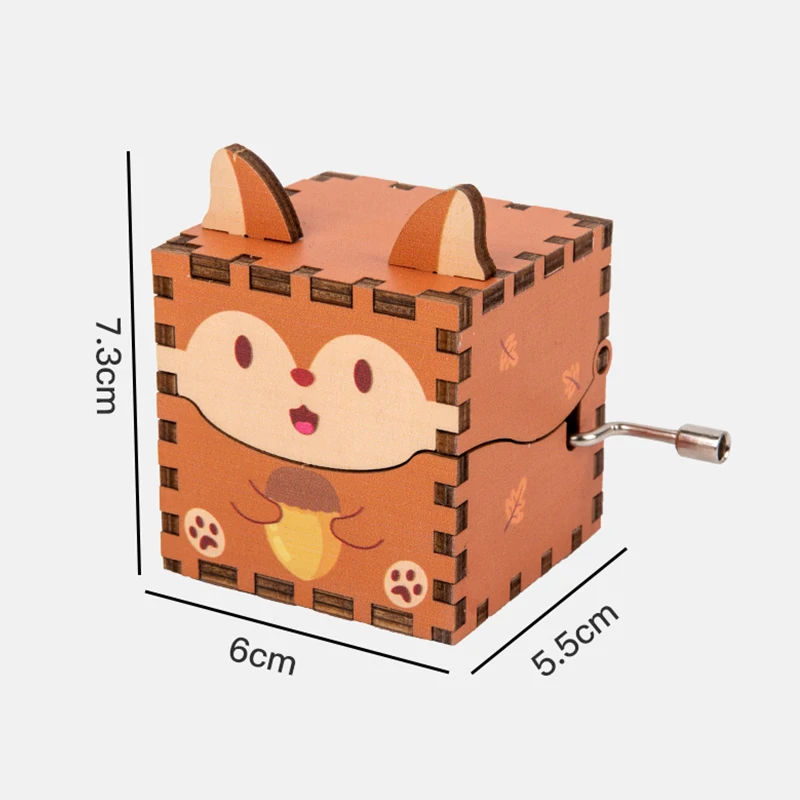 Wooden Montessori Cartoon Animal Music Box Hand Crank Color Print Music Box Early Educational Toys Children's Birthday Gifts