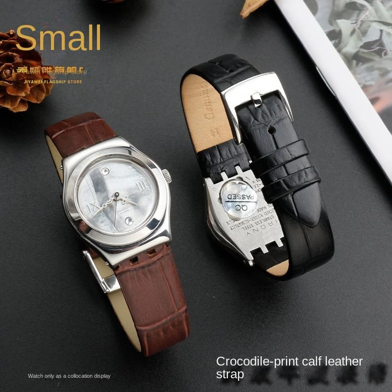 For Swatch YSS317G LK292G/YSS317/LP131 Women\'s genuine leather watch bracelet small silk strap cowhide strap watchband 12mm