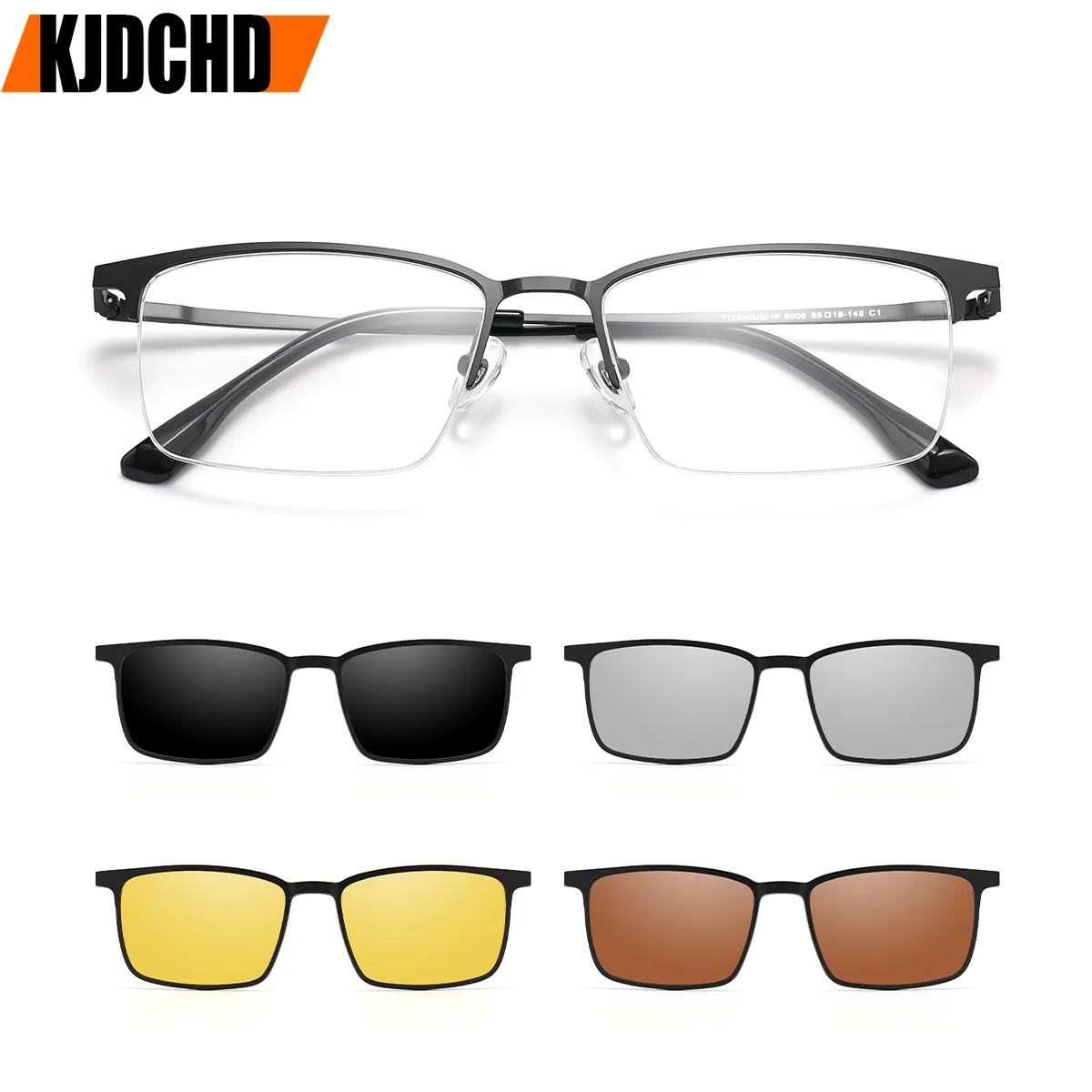 

KJDCHD магнитные очки из чистого титана, модные трендовые поляризационные зажимы для ночного рынка, мужские оптические очки четыре в одном по рецепту