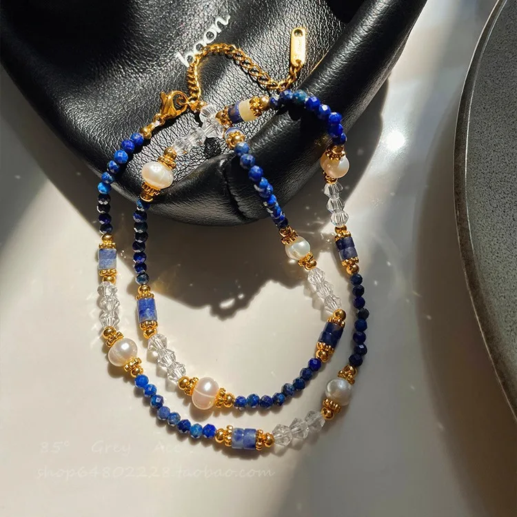 New Design 100% Natural Freshwater Pearl & Lazurite Stone 14K Gold Filled Female Jewelry Set For Women Necklace Bracelet Gifts view 4