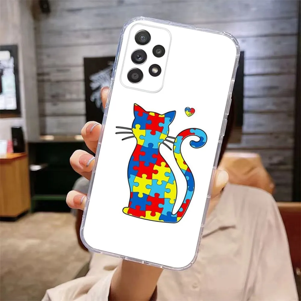 Puzzle Autism Awareness Phone Case For Samsung Galaxy A71,70,52,51,40,31,A50,30S,21S,Note20ultra Transparent Cover