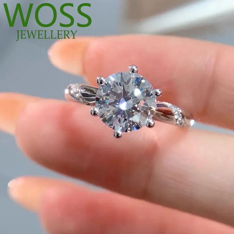 

Real Solid 9K White Gold Ring Women Engagement Anniversary Wedding Ring Round Moissanite Diamond Ring Trendy