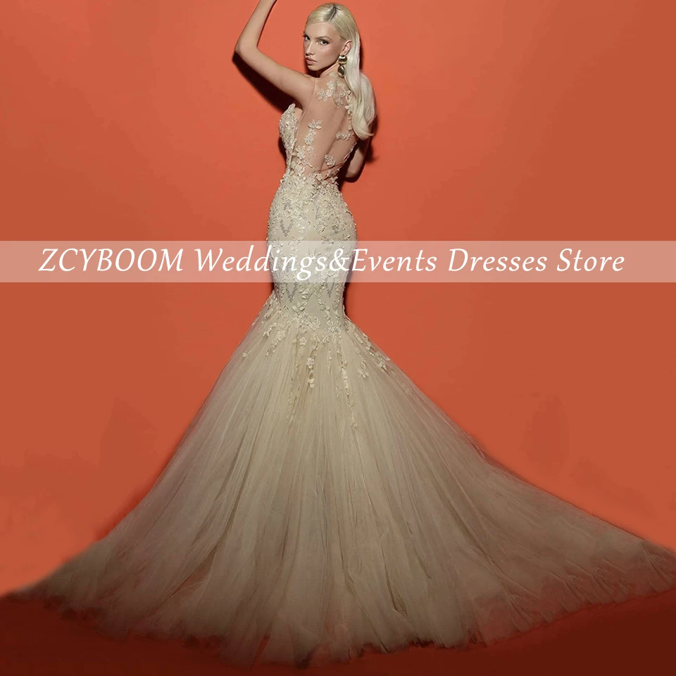 Charmante robe de soirée en Tulle, col rond, sans manches, avec nœud, élégante, style sirène, longueur au sol, traîne de balayage, robe de bal, 2025