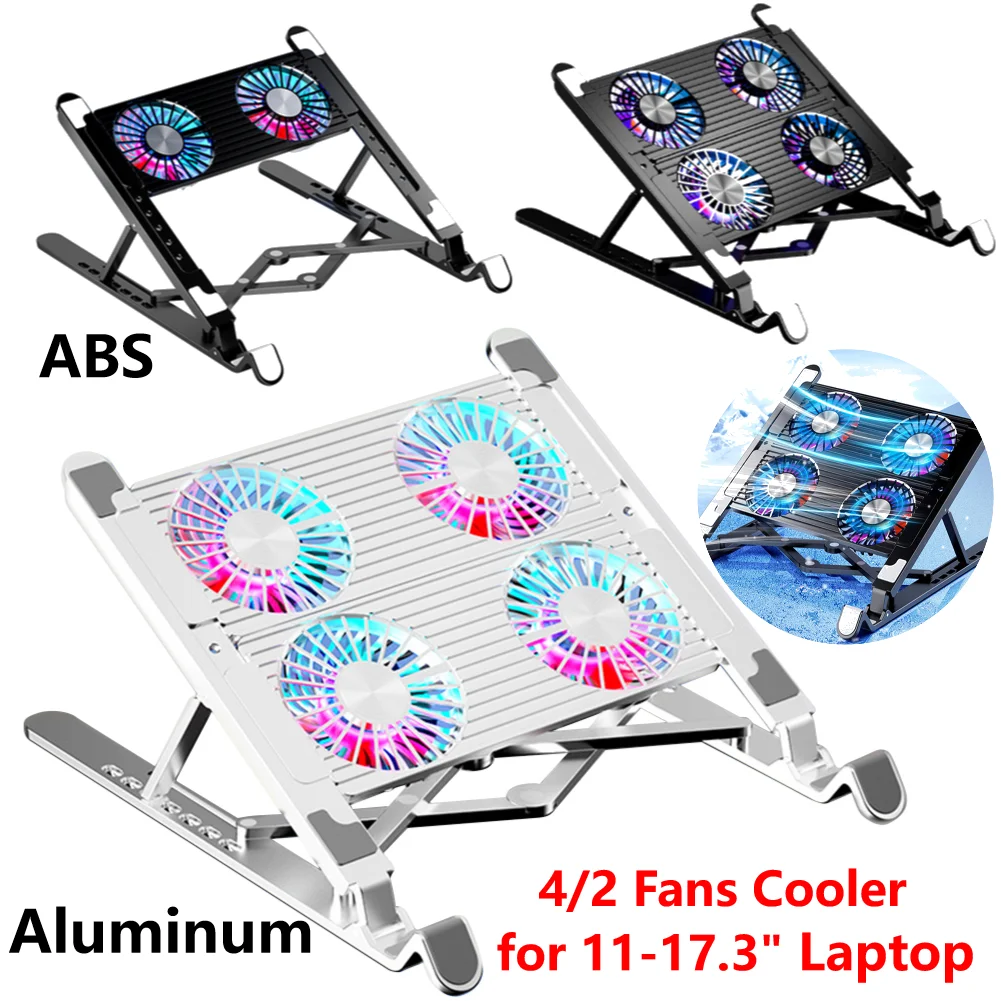 Laptop Cooling Pad with 2/4 Fans Foldable Notebook Stand RGB Silent Gaming Laptop Cooler Fan 7 Height for 11-17.3 Inch Laptops