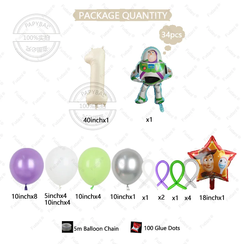 34pcs Disney Toy Story Buzz Lightyear Balloon Set Children For Birthday Theme Party Decoration Balloon Supplies Baby Shower 2025