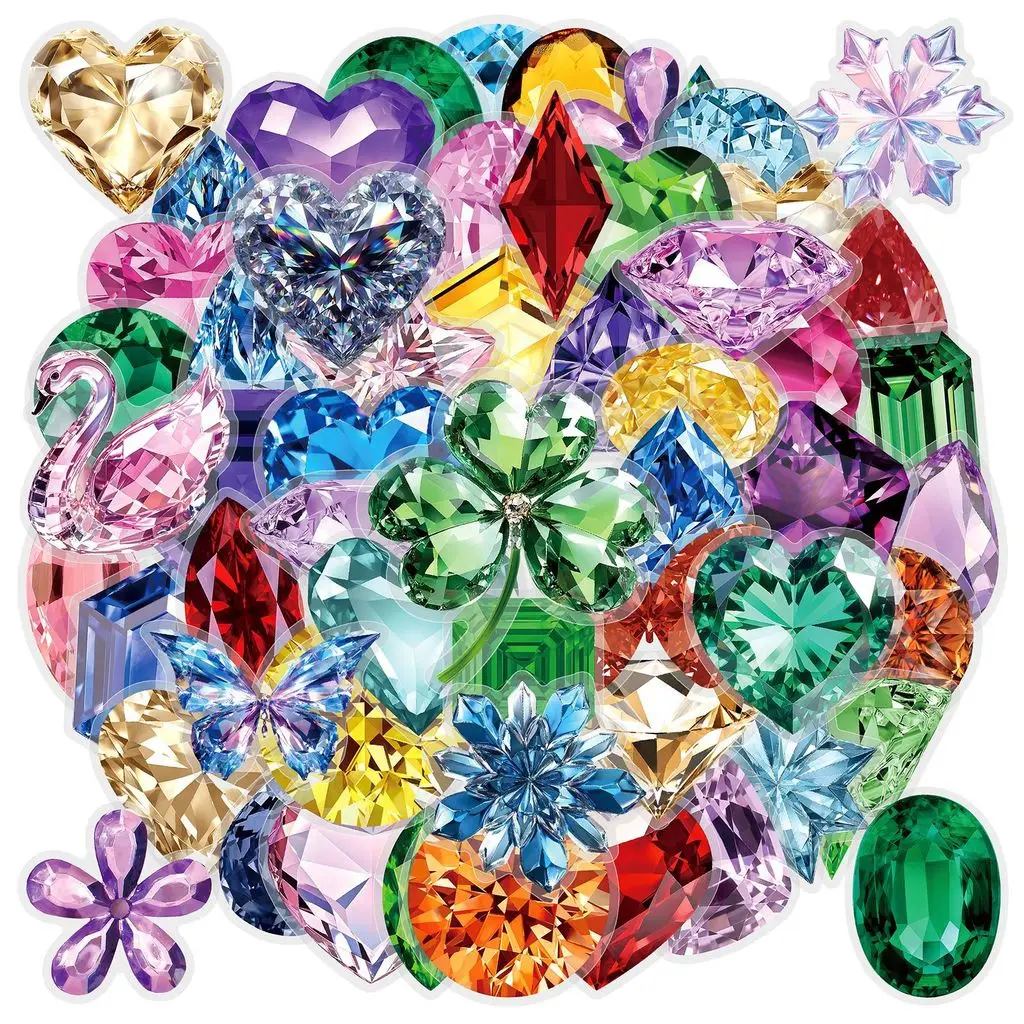 50Pcs Ins Style Waterproof PET Clear Diamond Gem Stickers Kawaii Decor for Journal Phone Case Papery Pop Store