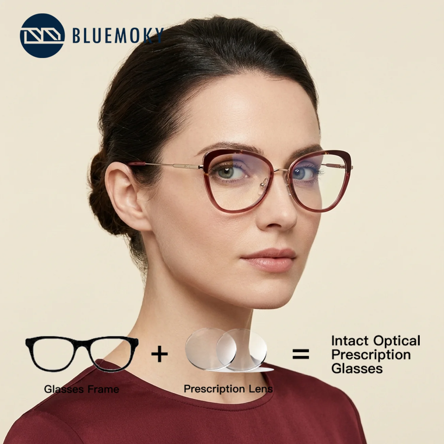 BLUEMOKY Metal Prescription Eyeglasses Women Cat Eye Photochromic Grey Anti Blue Light Optical Glasses Myopia