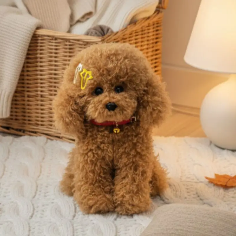 Fijne, realistische, schattige teddybeer-puppy knuffels, hoogwaardige, pluizige poedelpop, warme knuffeldier, perfect als kerst- of verjaardagscadeau.