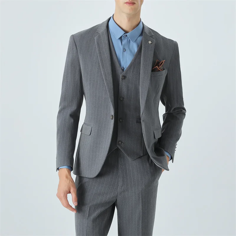 KKSlim Fit Suit Wedding Groomsmen Suit Striped Suit