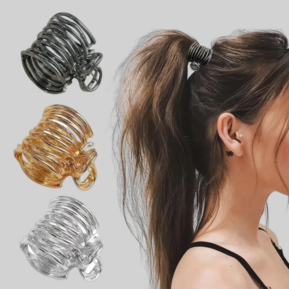 Fashion Solid Color Metal Hair Claw Vintage Fixed Hairstyle Hairpin for Cool Women Girls High Ponytail Buckle Hair Clip Nakrycia głowy