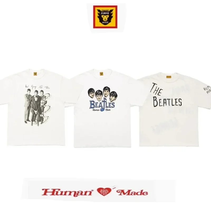 Human Made Vintage Band Letter Graphic T-Shirt, Slub Cotton Crewneck Tee for Unisex