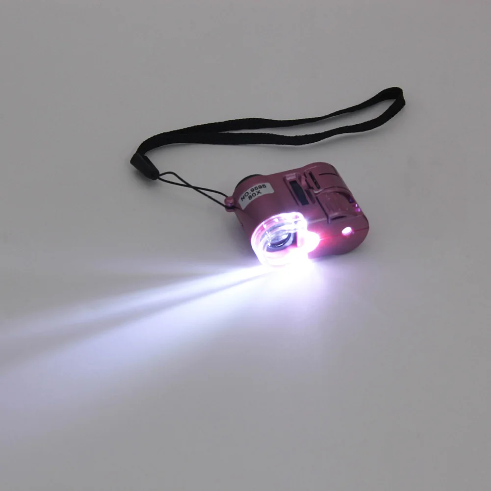 80x 100x Minis Pocket Microscope LED UV Light Portable Magnifier Adjustable Focus Jewelry Fabric Circuit Repair Tool
