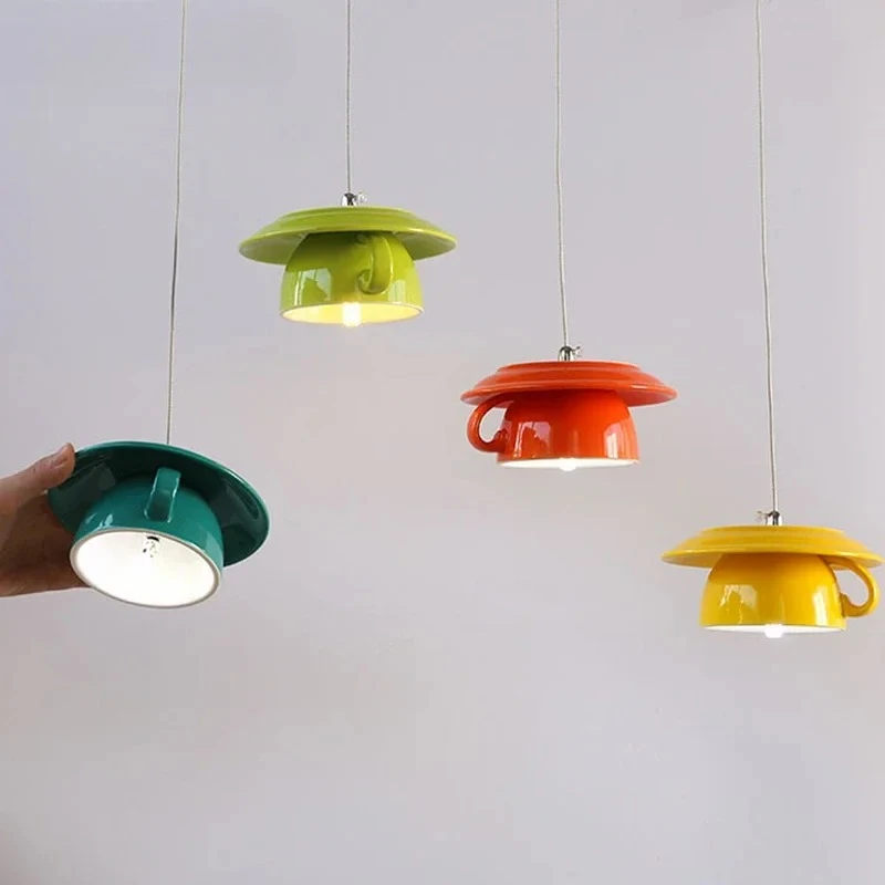 

Ceramic Cup Pendant Lights Ceiling Chandeliers Modern Nordic Hanging Lamp Home Decor Dining Room Kitchen Fixtures Luminaire Led