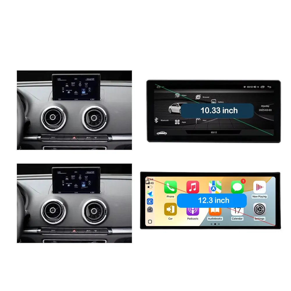 GPS-Autoradio für Audi A3 2013 - 2020 Audio-Multimedia-Videoplayer Kabelloses Carplay Android 16 DSP Stereo 4G WLAN QLED-Bildschirm