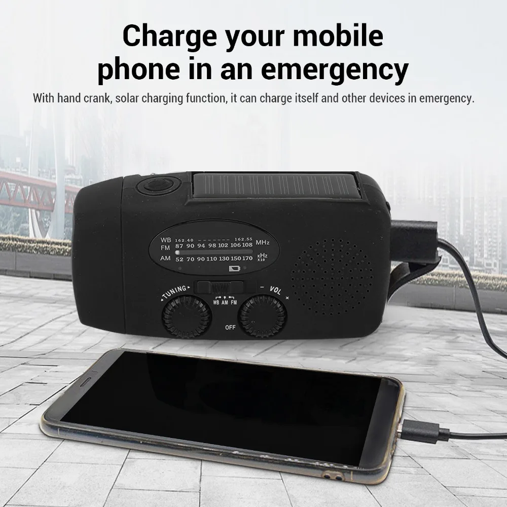 Multicolor Emergency Hand Crank Radio Solar Charging Hand Crank Operation Solar Powered Radio AM FM WB Bands with 3 Lamp