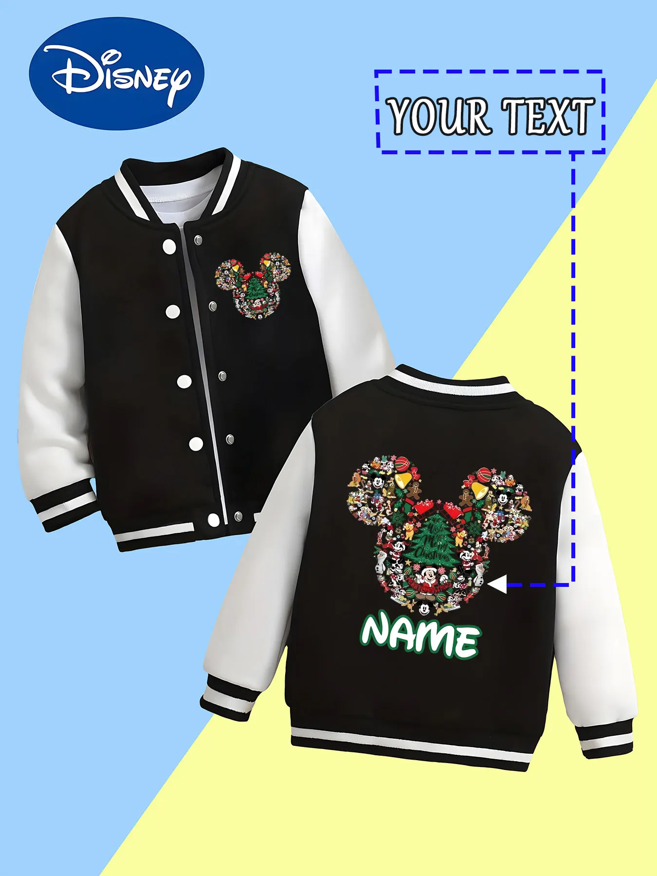 

MINISO Disney Mickey Head Christmas Elements Children's Baseball Jacket - Mickey Head Christmas decorative pattern, rich atmosph