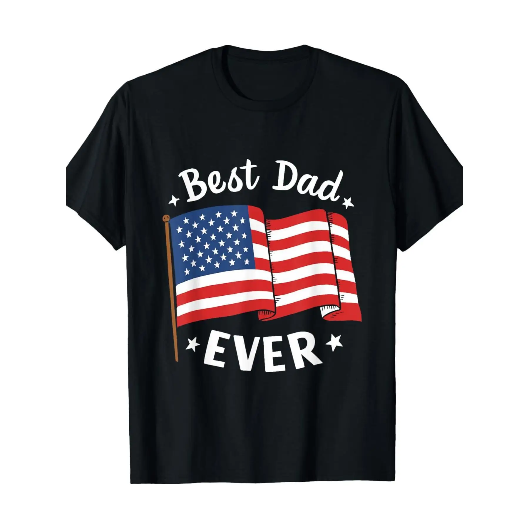 

Father's Day Women's Short Sleeve T-Shirt - Best Dad Ever Patriotic American Flag Design, 100% Cotton Casual Round Neck Tee, Mac