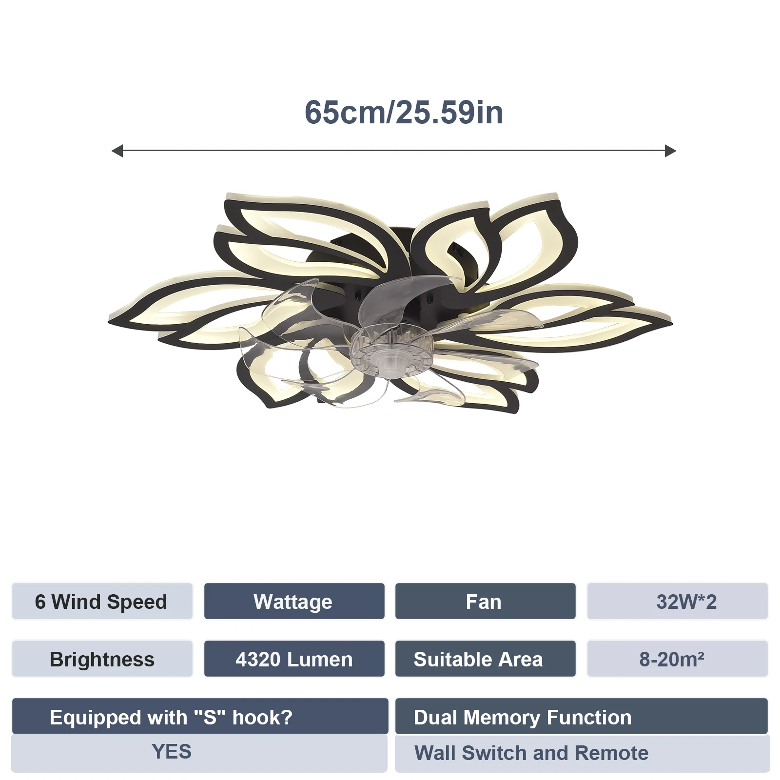 Plafondgemonteerde ventilatorlamp met stille ventilator, instelbare windsnelheid, dimbare LED-verlichting, uitgerust met afstandsbediening