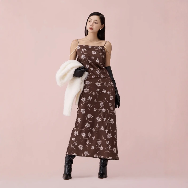 

Torowee Faionable Printed Dr Sli Strapl Gown Retro Sle H-Line Slim Fit Casual Wear Polyester Fiber Square Ne