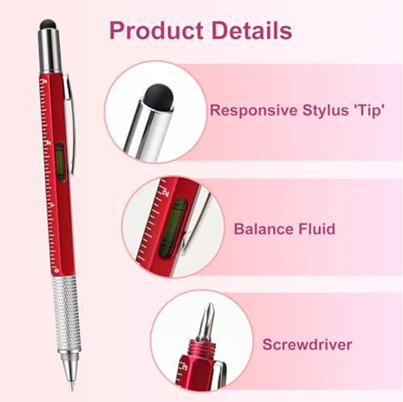 20Pcs 6-in-1 Plastic Multifunctional Tool Pen,Touch Screen Stylus, Built-in Ruler, Bubble Level, Flat & Cross Screwdriver