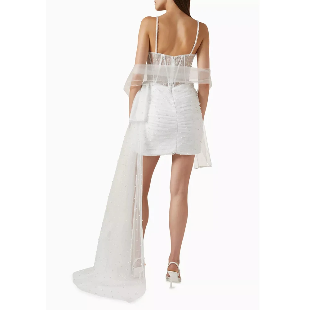 تخصيص رائعة تول الدانتيل اللؤلؤ متقاطع الطية ألف خط السباغيتي حزام فساتين صغيرة مخصصة مناسبة فساتين رسمية مثير #3