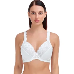 Big Size Bra White Plus Size Bra For Women Thin Non-padded Underwire Lace Embroidery Minimizer Big Cup C D E F G H I Cup