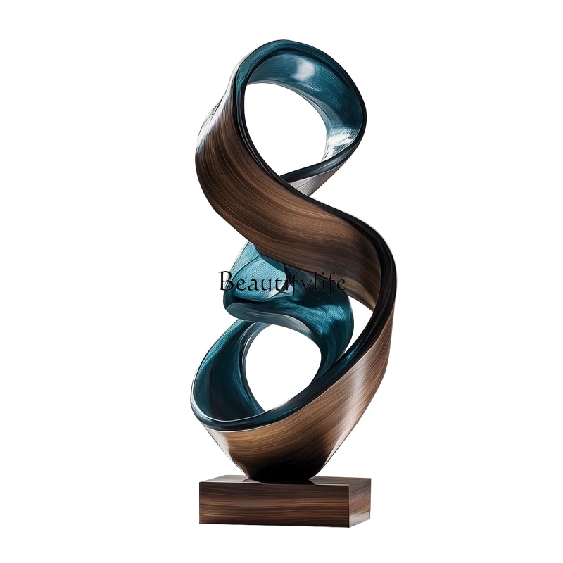 

Modern light luxury hotel lobby entrance decoration floor-to-ceiling large ornament abstract solid wood sculpture