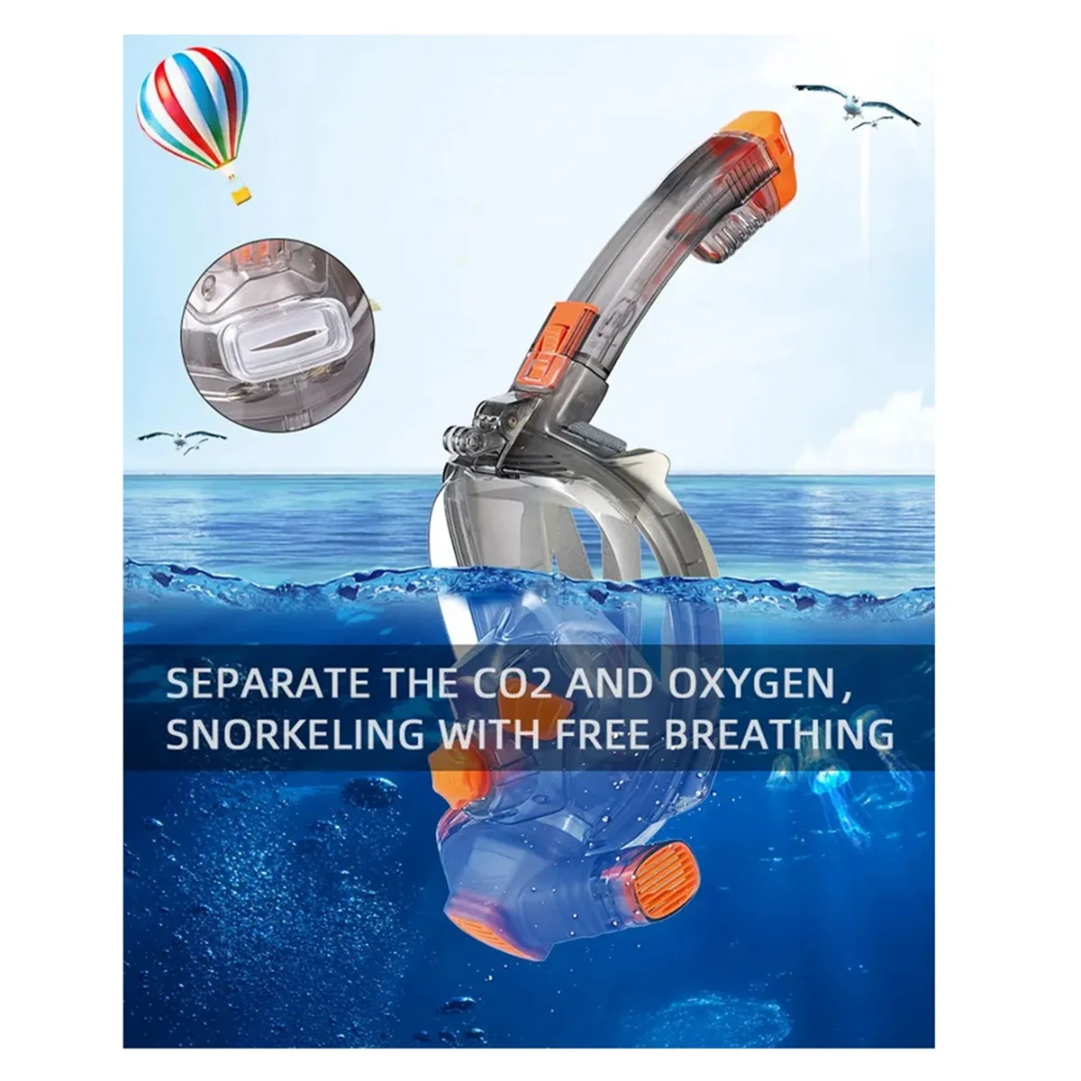 Máscara de snorkel hombre mujer buceo submarino cara completa máscara de buceo máscaras de snorkel 180 vista antivaho antifugas (L/XL)