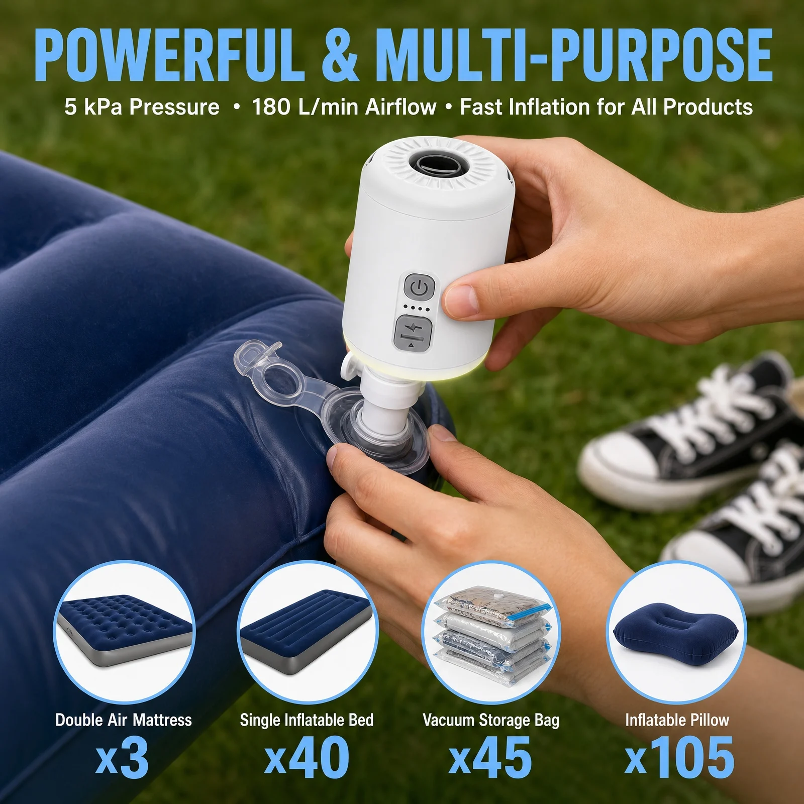 2026 New Mini Electric Inflatable Pump 3-in-1 With Lights Wireless Air Compressor For Camping Hiking Inflate & Deflate Equipment