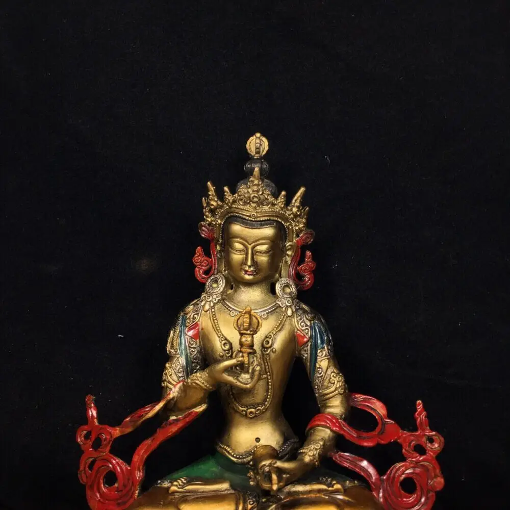 Old China antique Pure copper Color painting Vajra hammer Bodhisattva Statues